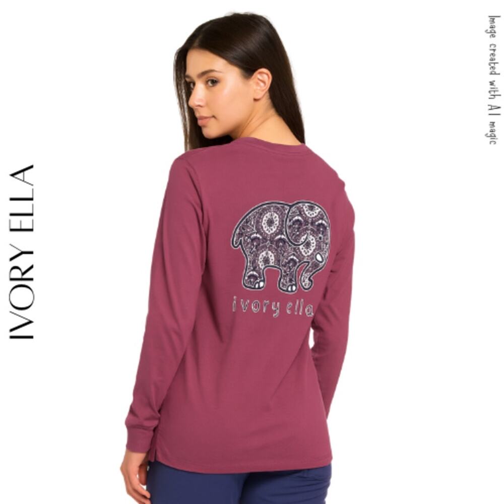 IVORY ELLA Maroon Elephant Paisley Long Sleeve Tee XS | Everyday Cozy Basic